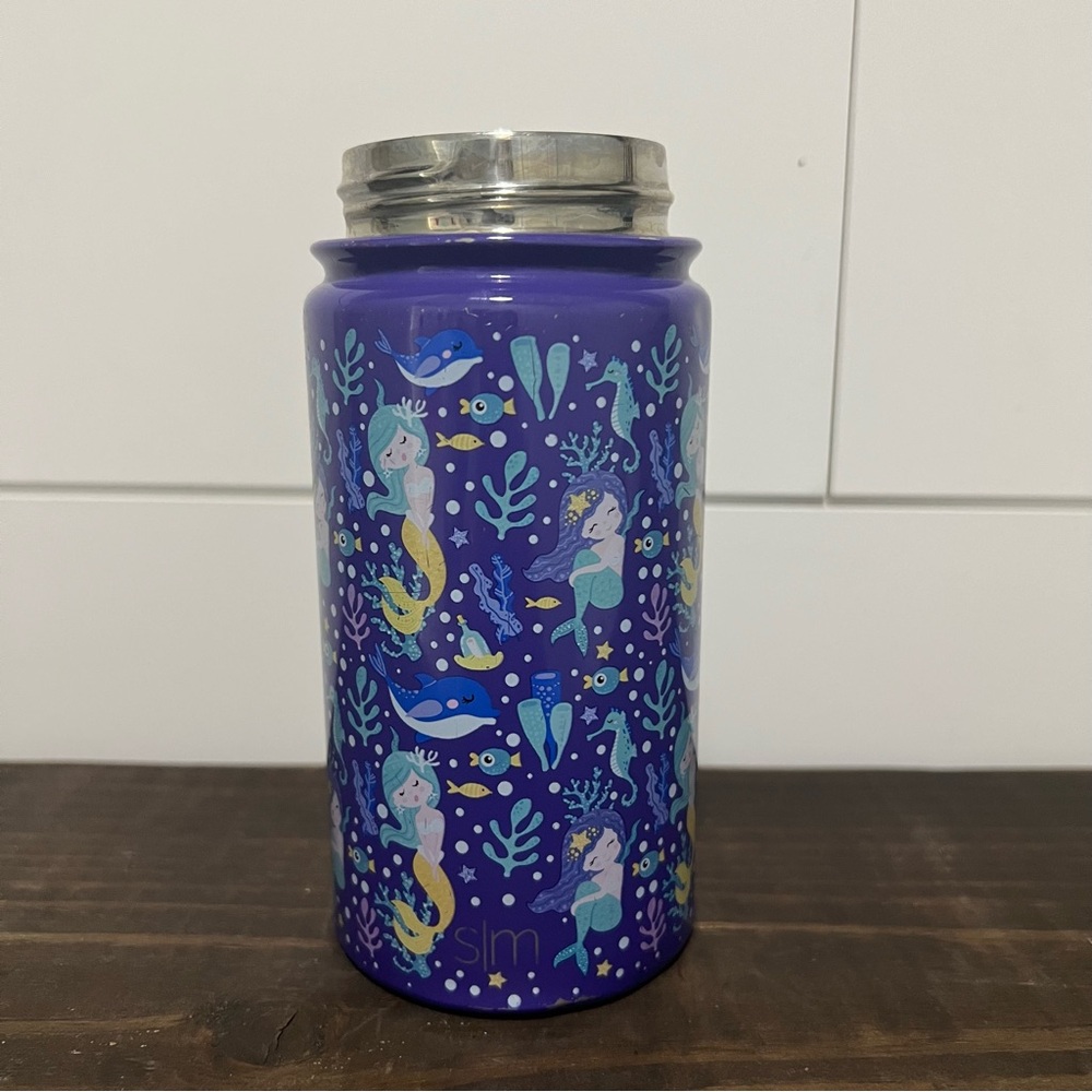 Simple Modern Happy Mermaids Print Kids Water Bottle with No Lid.